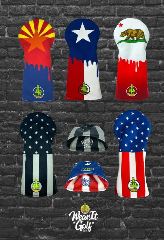 Driver Headcovers for Golf Clubs - USA Flag Headcover, Arizona State Flag Headcover, Texas State Flag Headcover, California State Flag Headcover - Wear It Golf