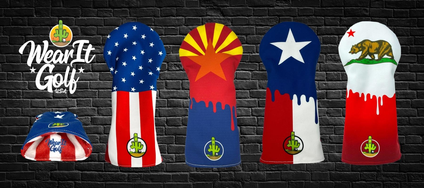 Driver Headcovers for Golf Clubs - USA Flag Headcover, Arizona State Flag Headcover, Texas State Flag Headcover, California State Flag Headcover - Wear It Golf
