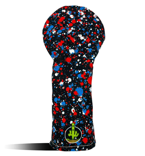 Fairway Wood Headcover - Golf Club Cover -  Paint Splatter Red White Blue - Wear It Golf