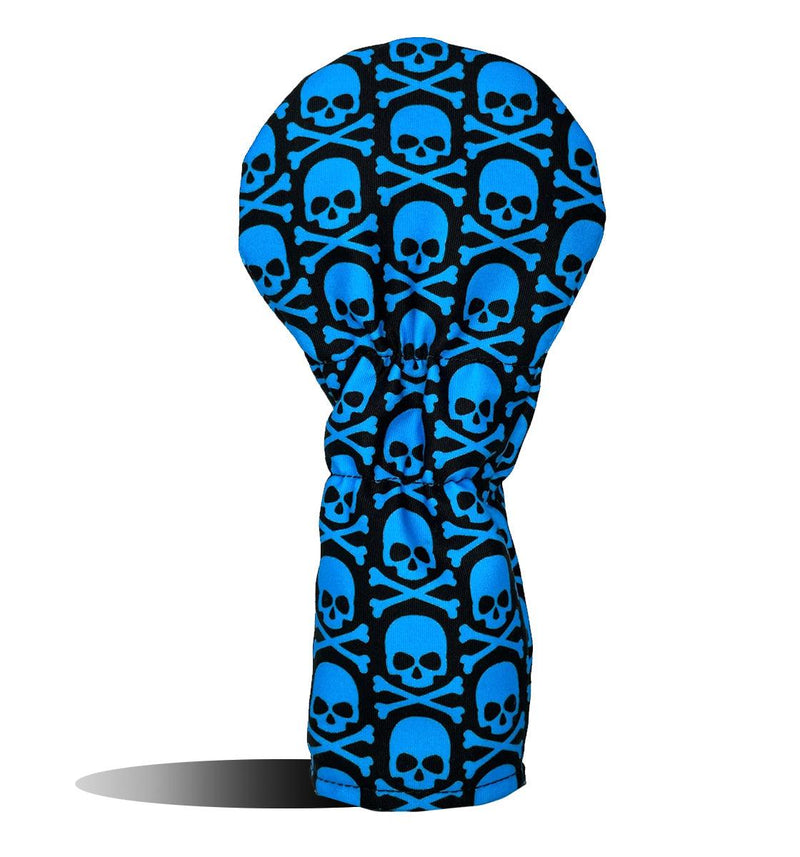 Fairway Wood Headcover - Golf Club Cover - Neon Blue Fluorescent Skull Crossbones - Wear It Golf