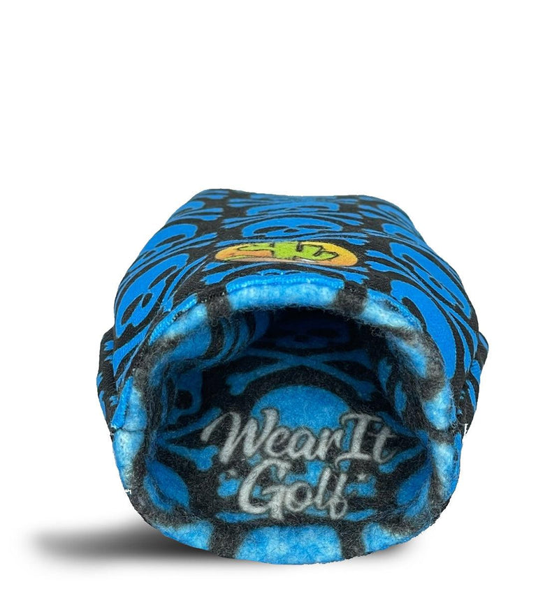 Hybrid Headcover - Golf Club Cover - Neon Blue Fluorescent Skull Crossbones - Wear It Golf