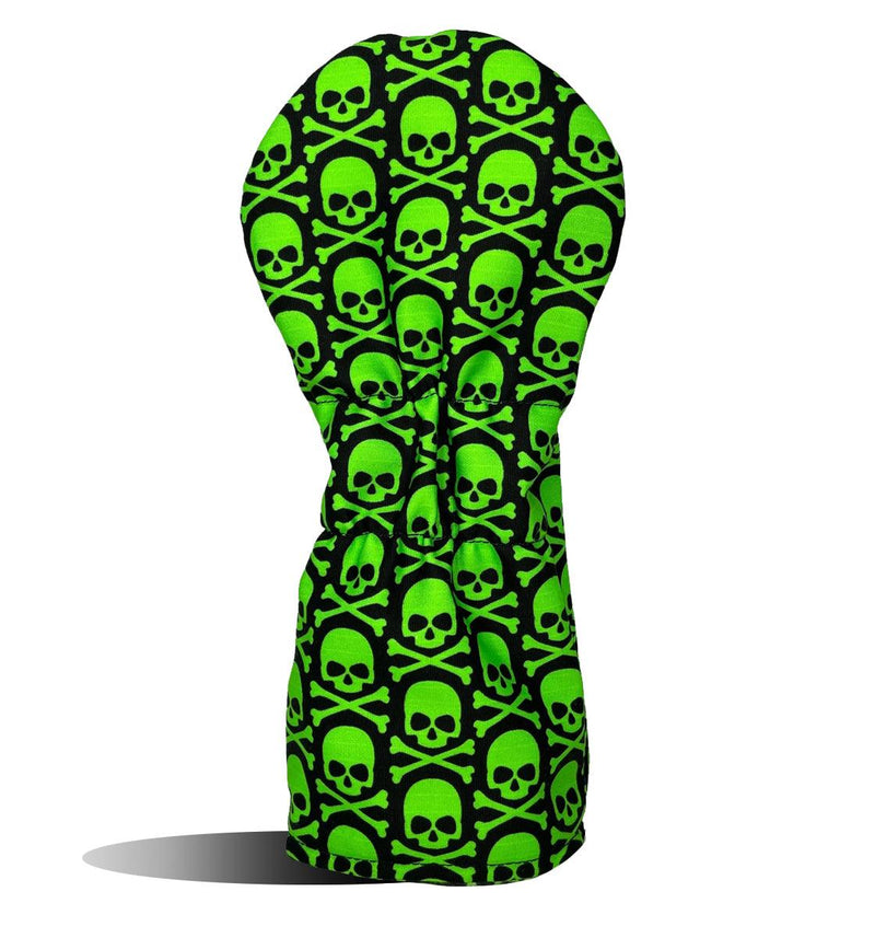 Driver Headcover - Golf Club Cover - Neon Green Fluorescent Skull Crossbones - Wear It Golf