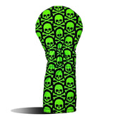 Fairway Wood Headcover - Golf Club Cover - Neon Green Fluorescent Skull Crossbones - Wear It Golf