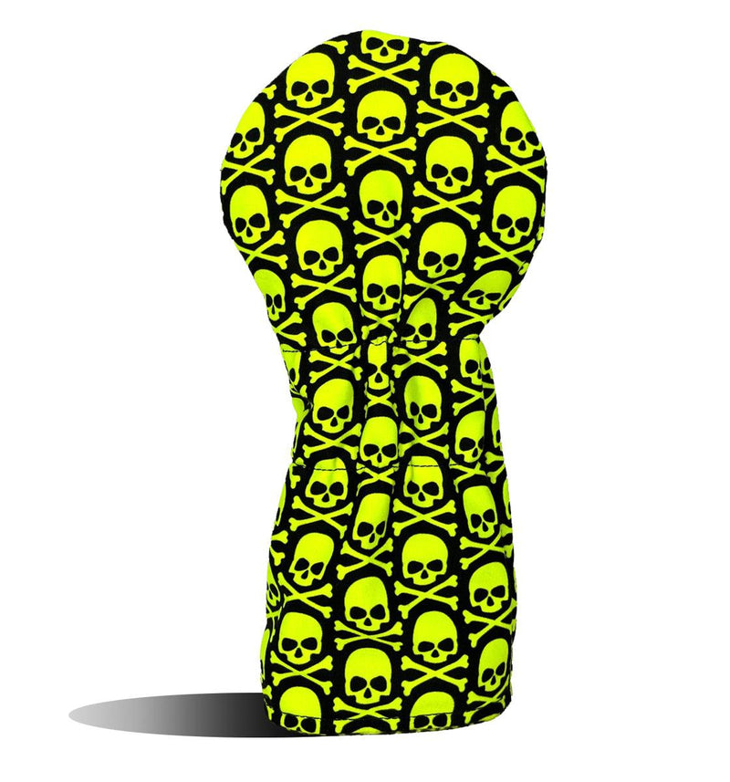 Driver Headcover - Golf Club Cover - Neon Yellow Fluorescent Skull Crossbones - Wear It Golf