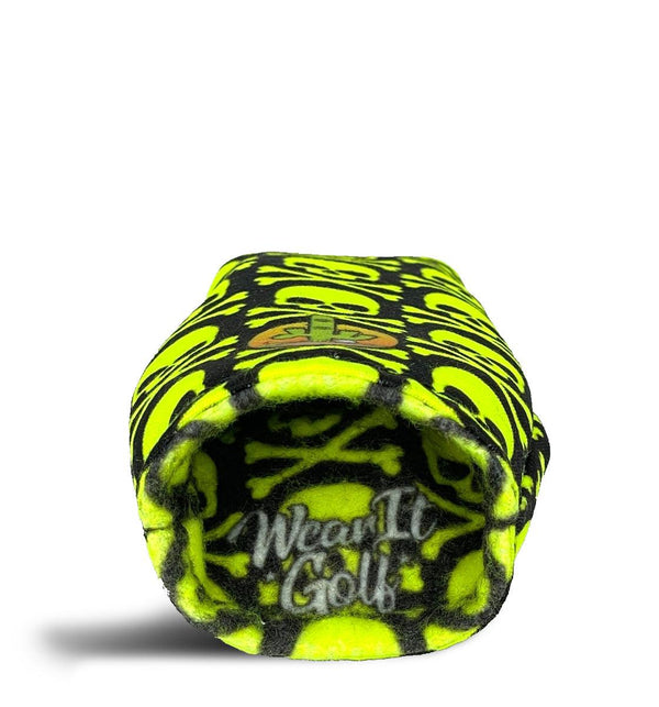 Hybrid Headcover - Golf Club Cover - Neon Yellow Fluorescent Skull Crossbones - Wear It Golf