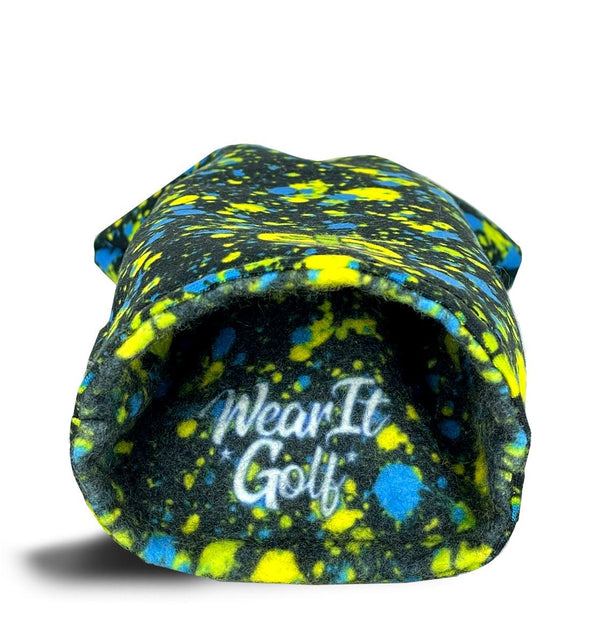 Fairway Wood Headcover - Golf Club Cover -  Paint Splatter blue & yellow