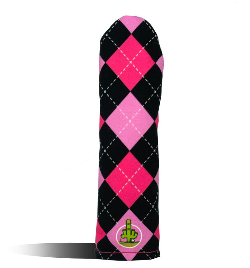 Hybrid Headcover - Golf Club Cover -  Pink & Black Argyle 