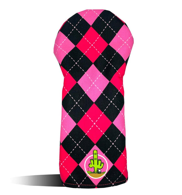 Driver Headcover - Golf Club Cover - Pink Black Argyle